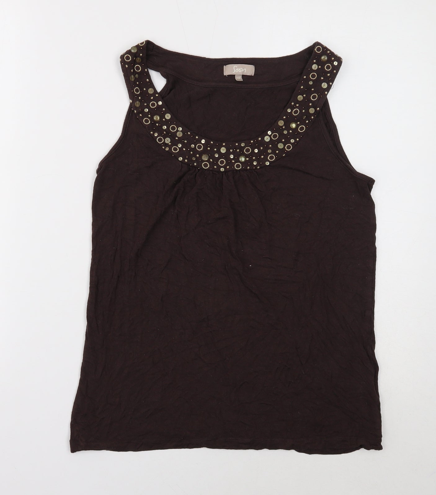 Soon Womens Brown Viscose Basic Tank Size 12 Scoop Neck