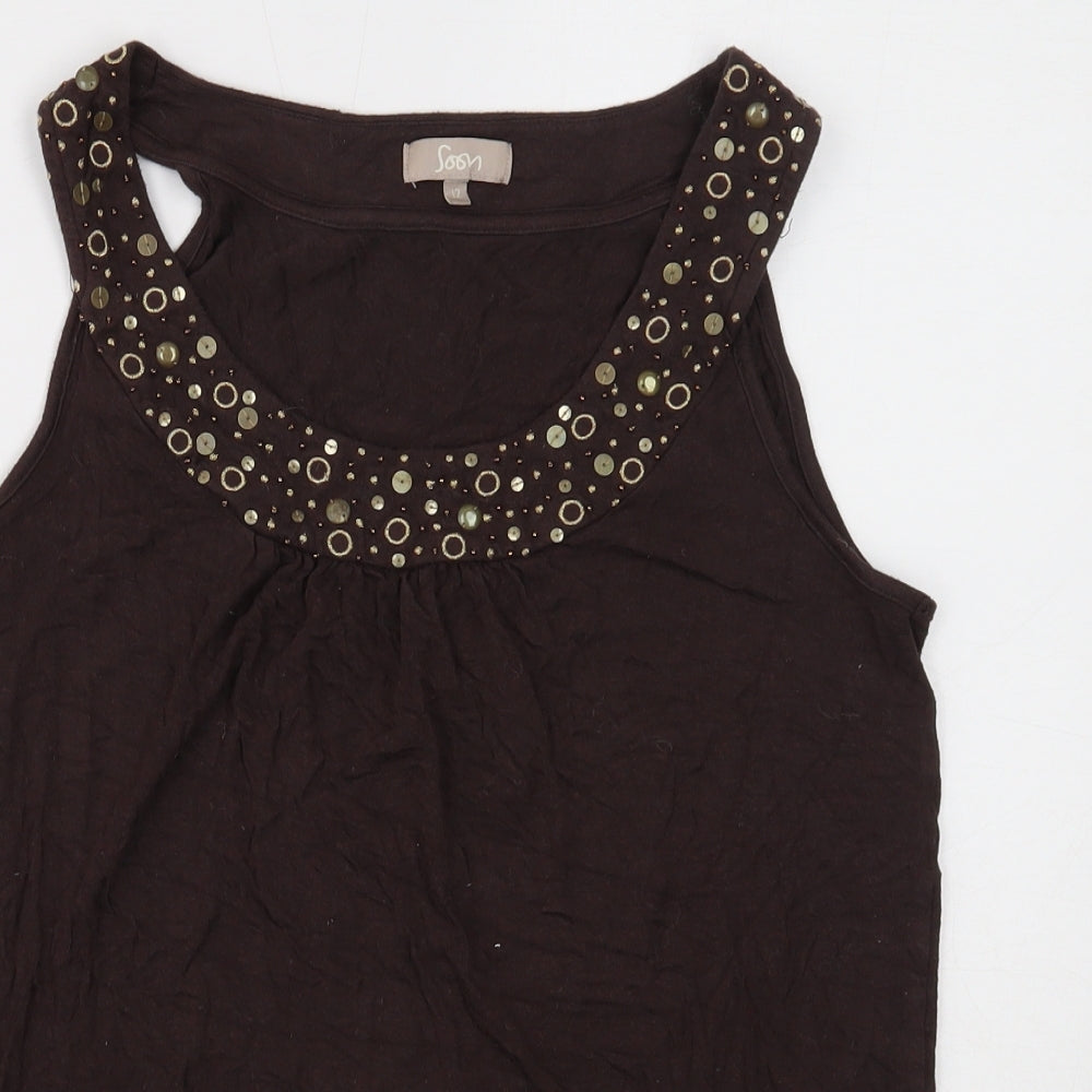 Soon Womens Brown Viscose Basic Tank Size 12 Scoop Neck