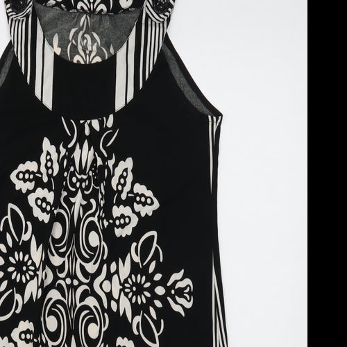 Pussycat Womens Black Geometric Polyester A-Line Size M Round Neck Button