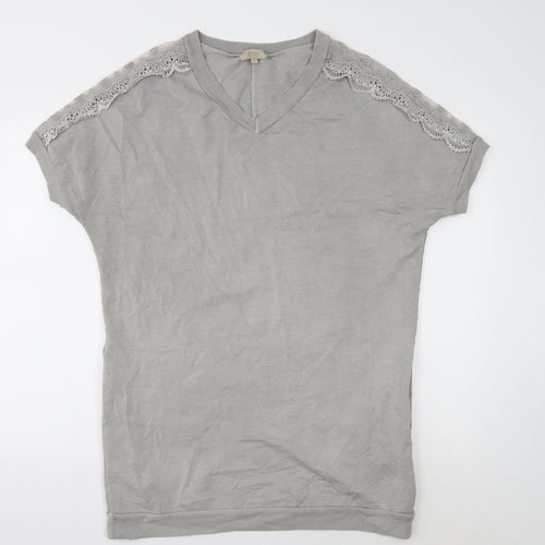 Ambra Womens Grey Cotton T-Shirt Dress Size S V-Neck Pullover