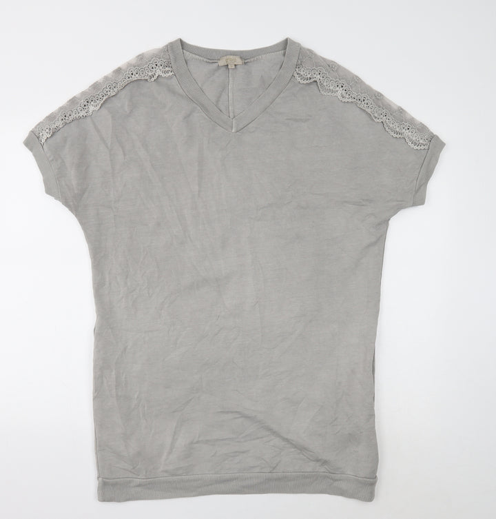 Ambra Womens Grey Cotton T-Shirt Dress Size S V-Neck Pullover