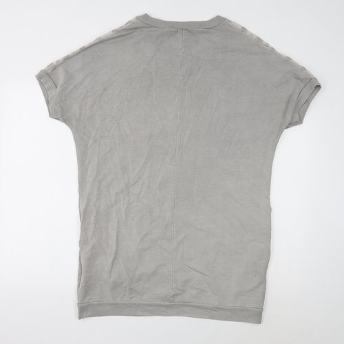 Ambra Womens Grey Cotton T-Shirt Dress Size S V-Neck Pullover