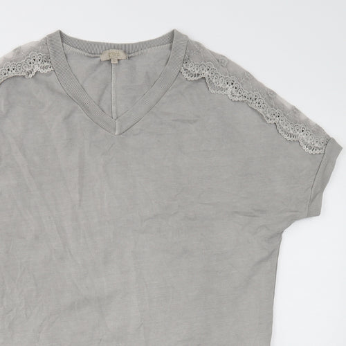 Ambra Womens Grey Cotton T-Shirt Dress Size S V-Neck Pullover