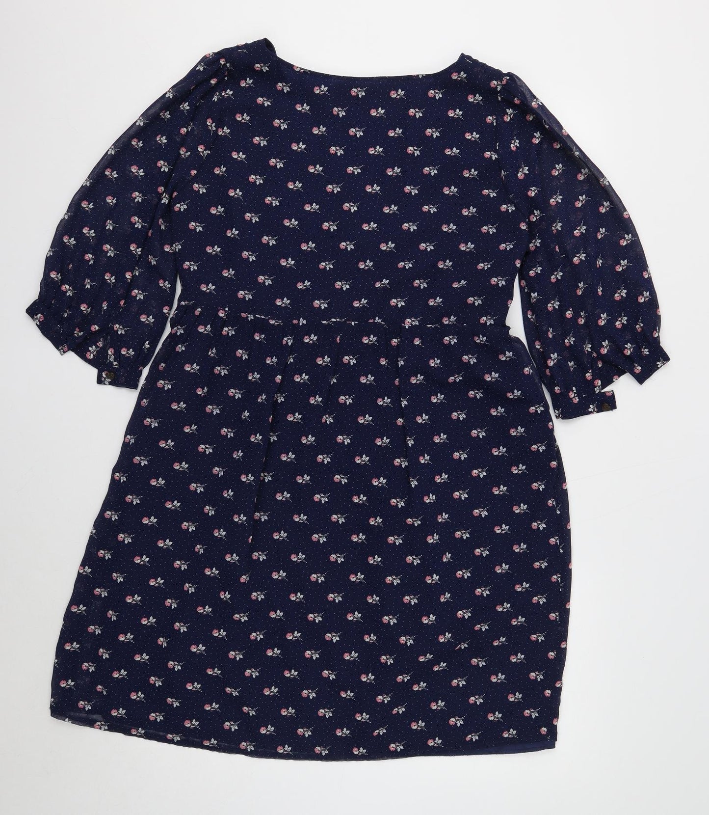 Atmosphere Womens Blue Floral Polyester Fit & Flare Size 16 V-Neck Button