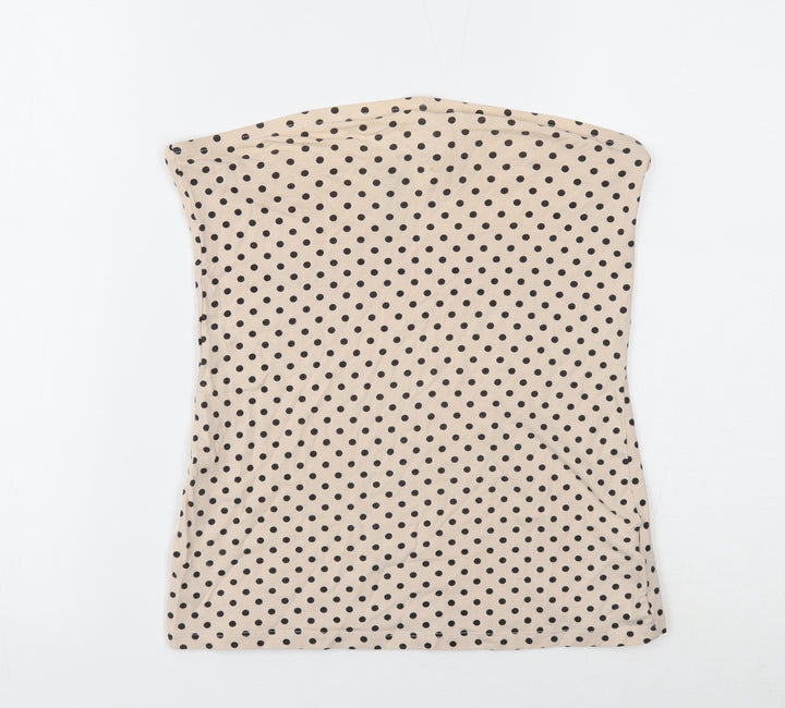 Divided Womens Beige Polka Dot Polyester Basic Tank Size 10 Off the Shoulder