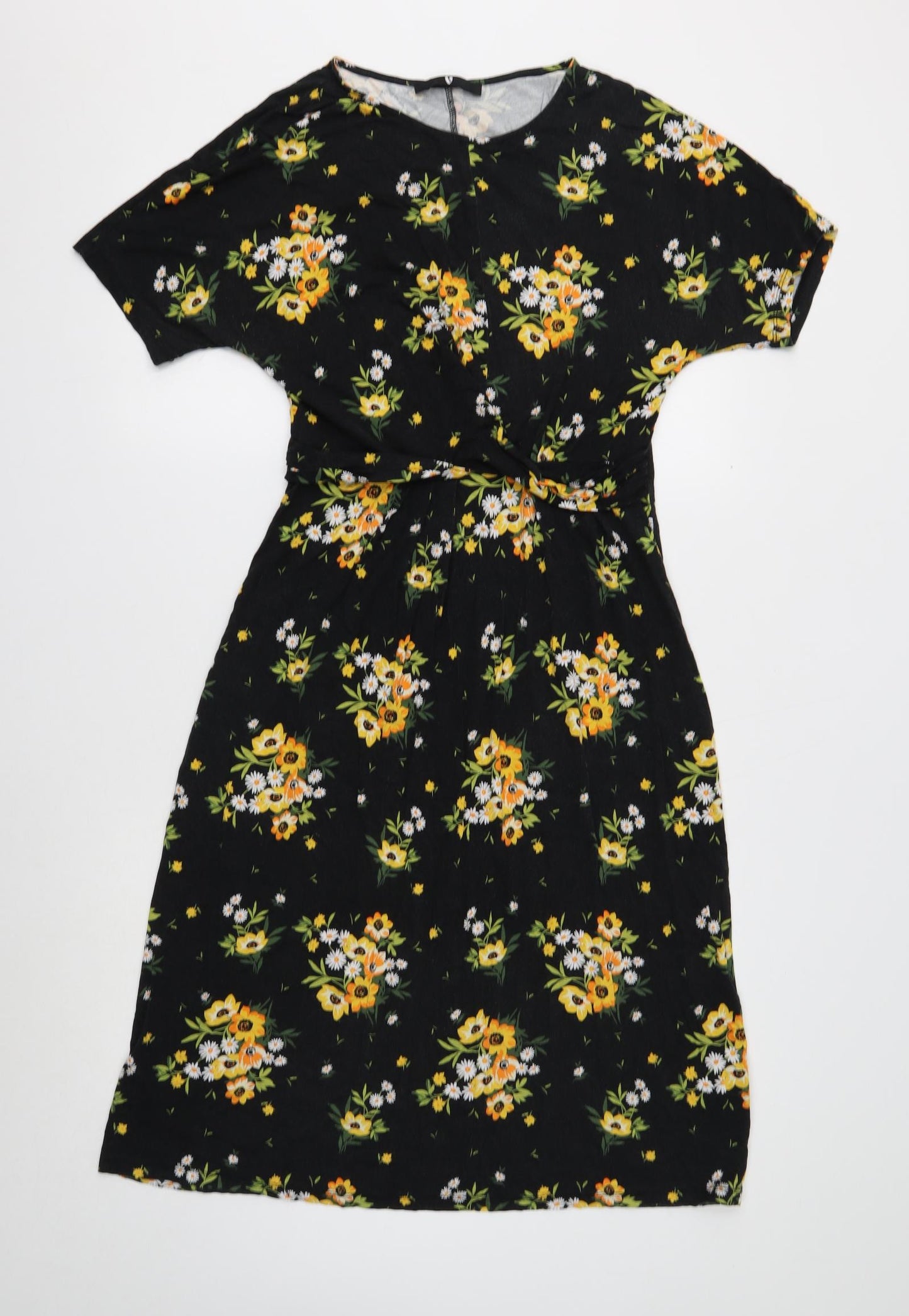 Very Womens Black Floral Viscose A-Line Size 12 Round Neck Pullover