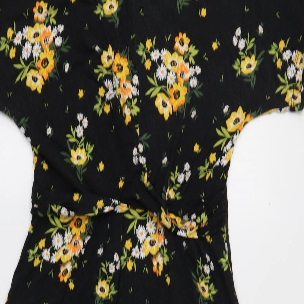 Very Womens Black Floral Viscose A-Line Size 12 Round Neck Pullover