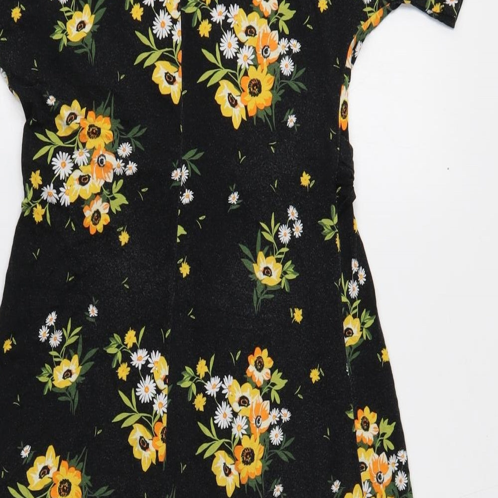 Very Womens Black Floral Viscose A-Line Size 12 Round Neck Pullover