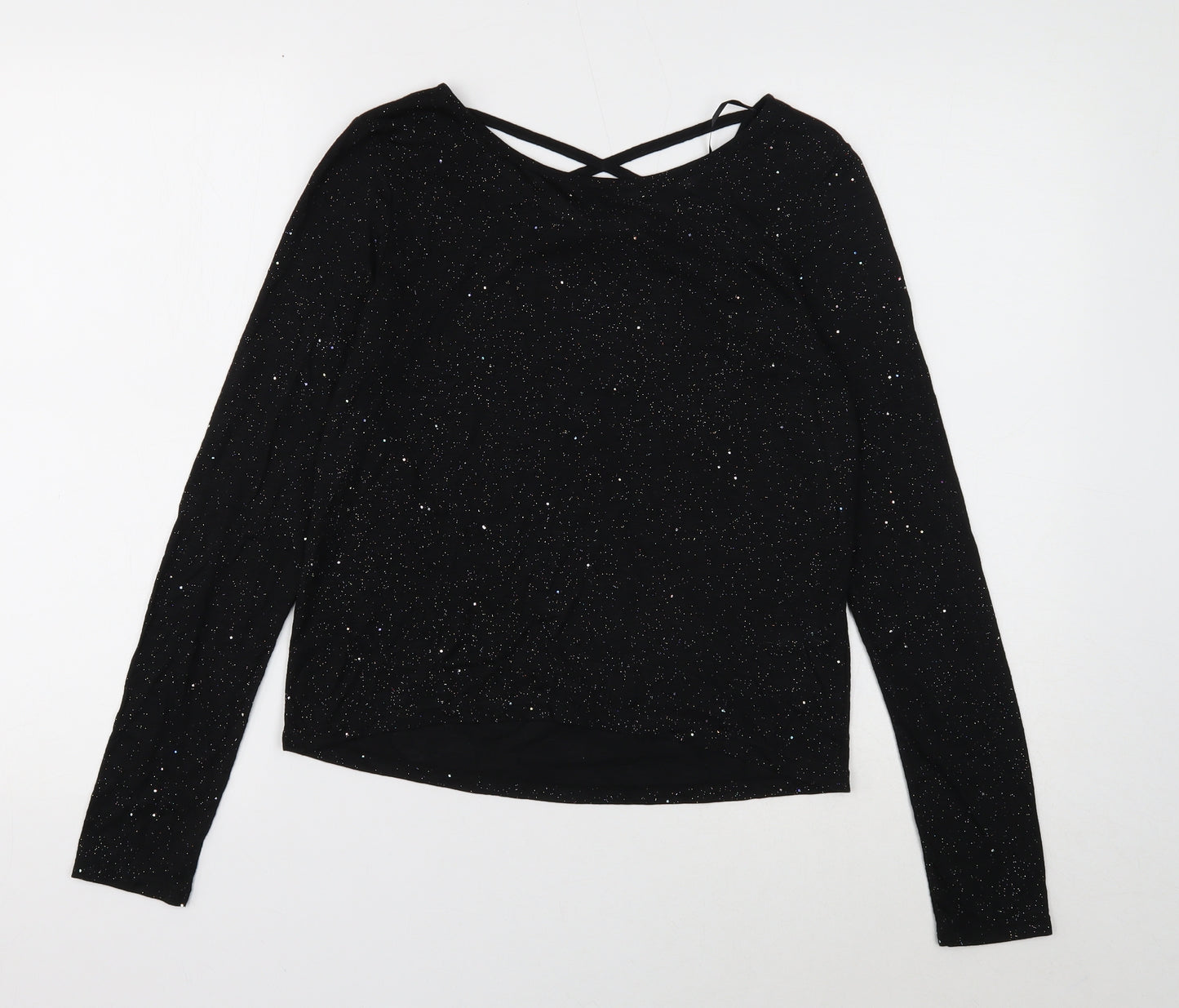 H&M Girls Black Viscose Basic T-Shirt Size 12 Years Round Neck Pullover