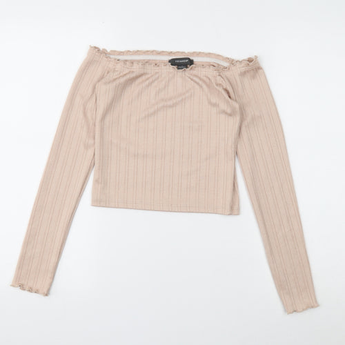 Primark Womens Gold Polyester Cropped T-Shirt Size S Off the Shoulder