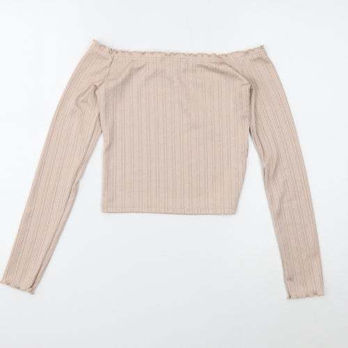 Primark Womens Gold Polyester Cropped T-Shirt Size S Off the Shoulder
