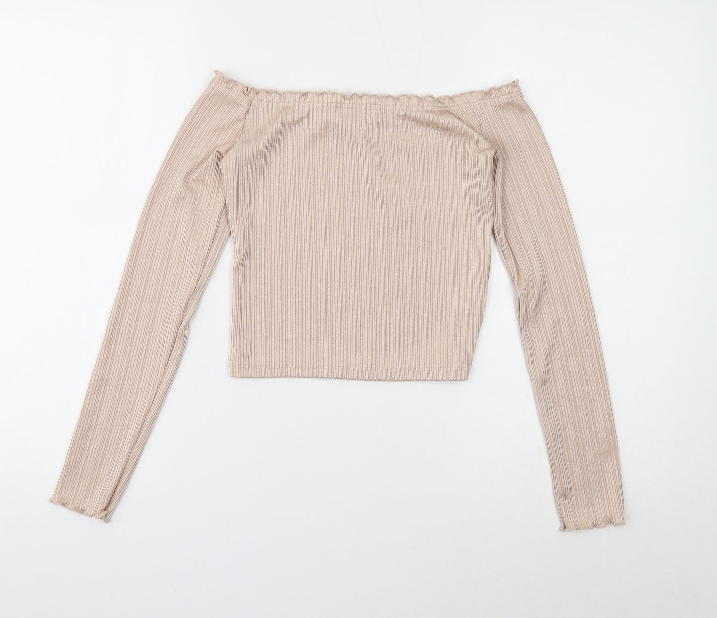 Primark Womens Gold Polyester Cropped T-Shirt Size S Off the Shoulder