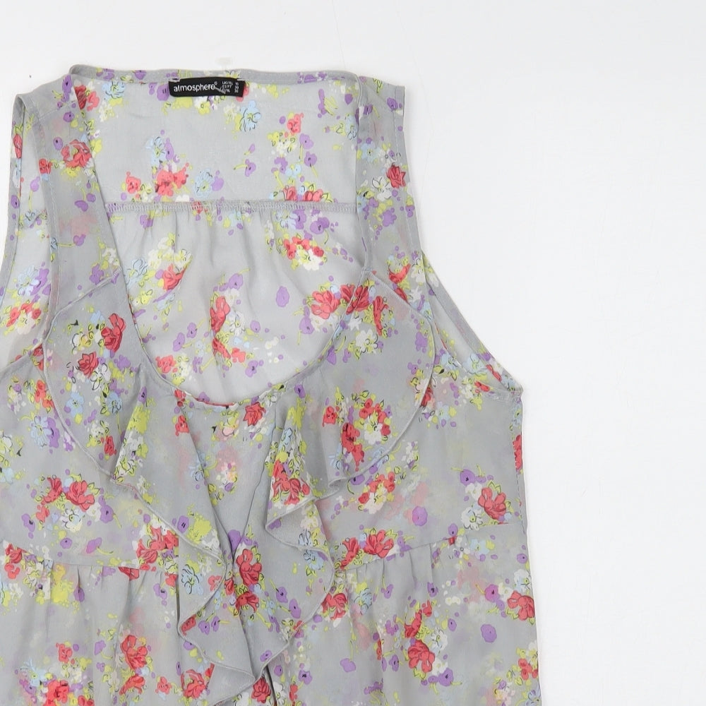Atmosphere Womens Grey Floral Polyester Basic Tank Size 10 Round Neck