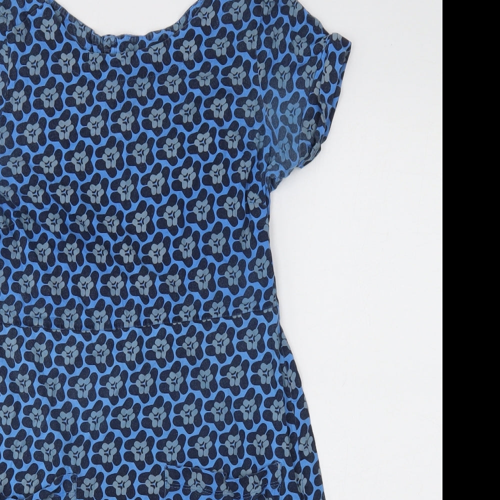 White Stuff Womens Blue Geometric Cotton Shift Size 10 Boat Neck Pullover