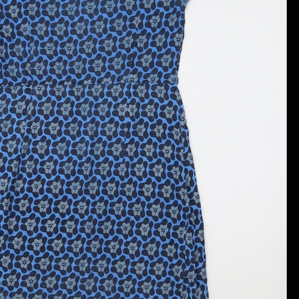 White Stuff Womens Blue Geometric Cotton Shift Size 10 Boat Neck Pullover