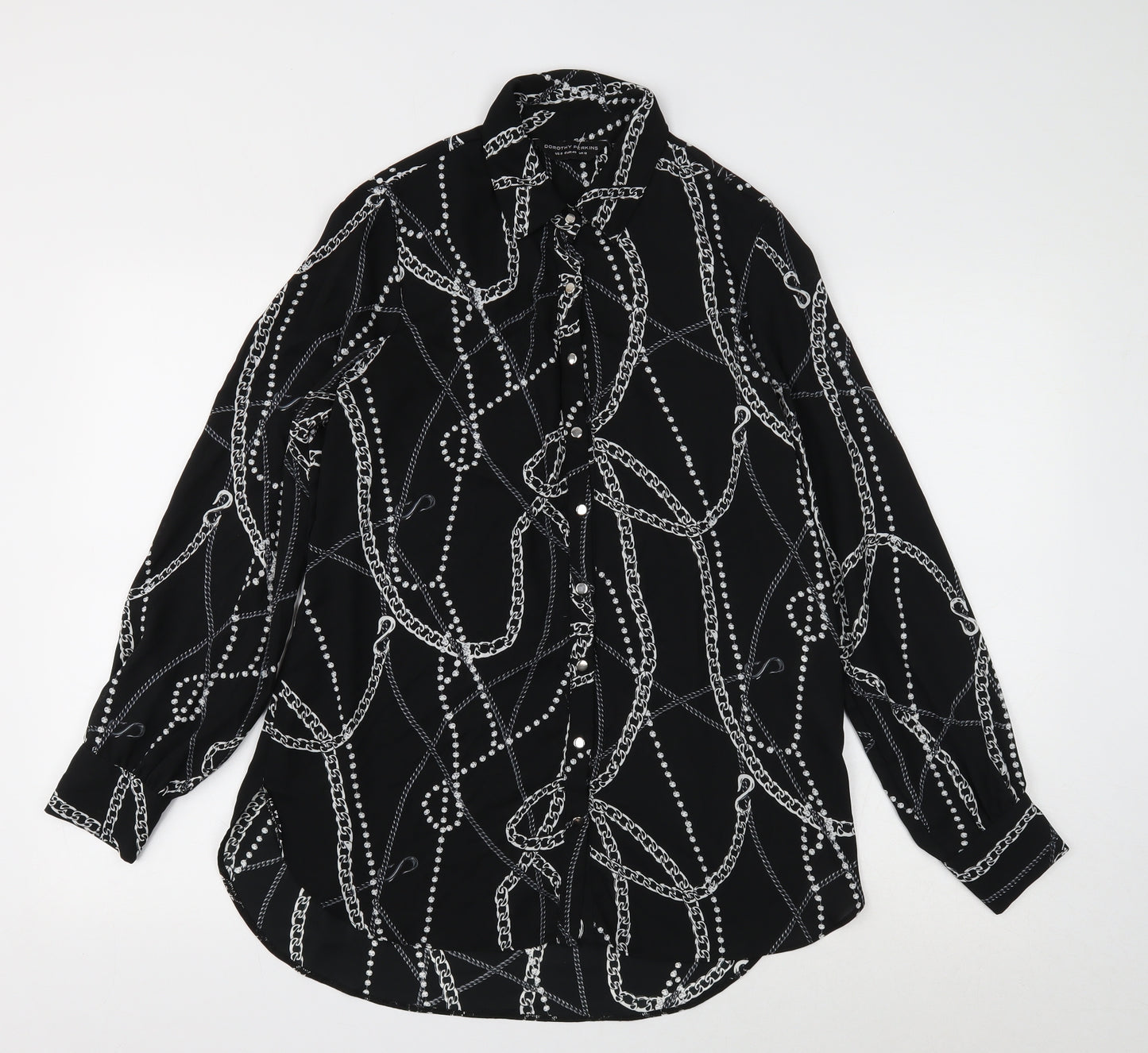 Dorothy Perkins Womens Black Geometric Polyester Basic Button-Up Size 12 V-Neck