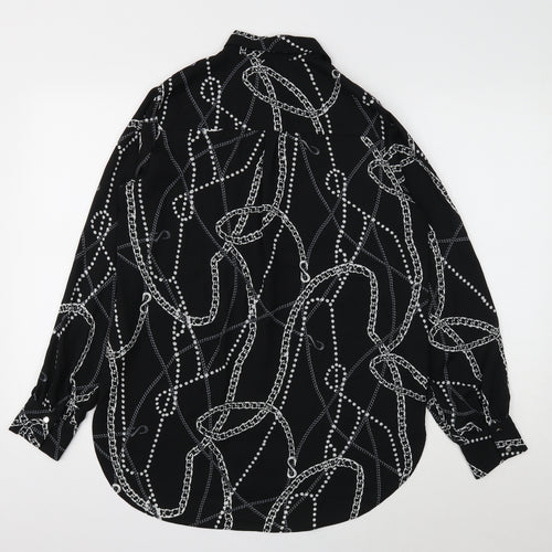 Dorothy Perkins Womens Black Geometric Polyester Basic Button-Up Size 12 V-Neck