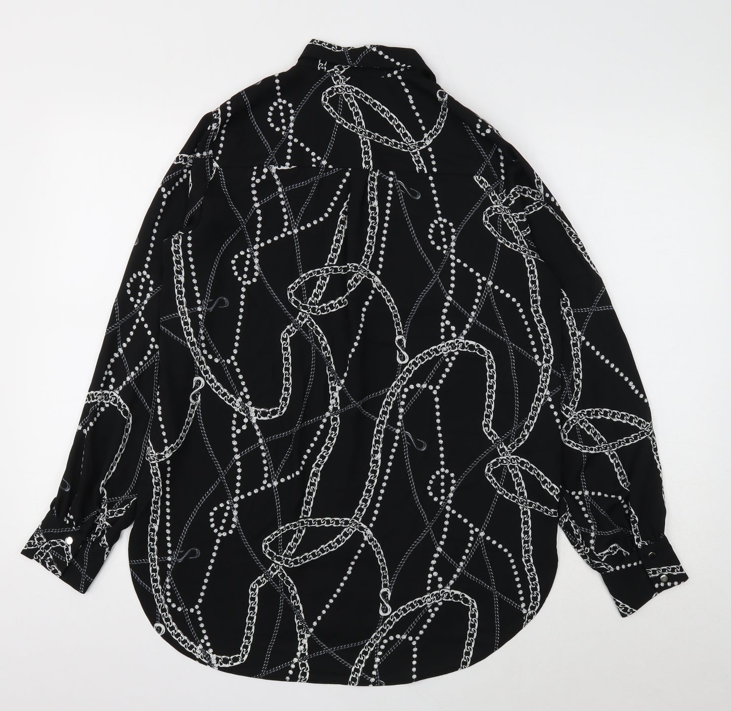 Dorothy Perkins Womens Black Geometric Polyester Basic Button-Up Size 12 V-Neck