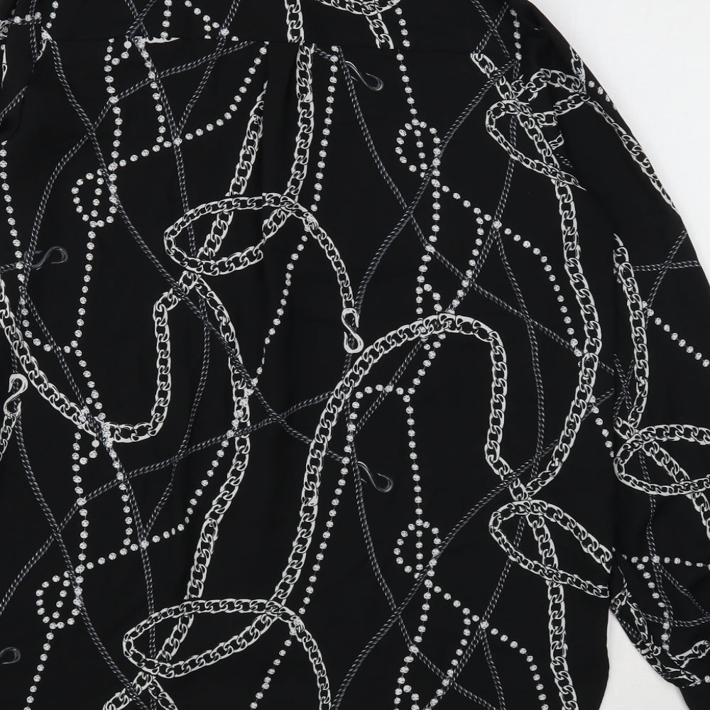 Dorothy Perkins Womens Black Geometric Polyester Basic Button-Up Size 12 V-Neck