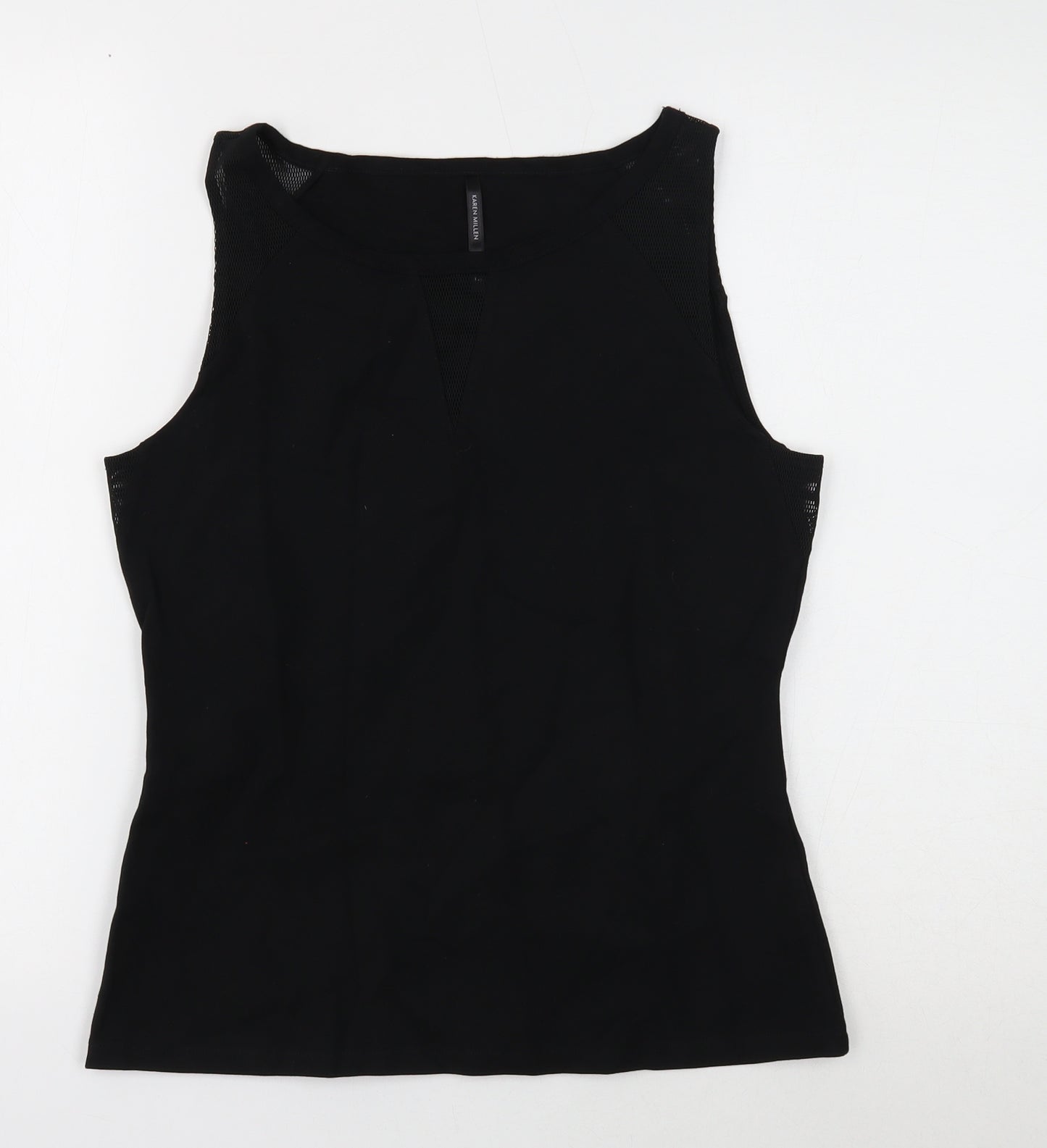 Karen Millen Womens Black Viscose Basic Tank Size 14 Round Neck - Mesh Detail