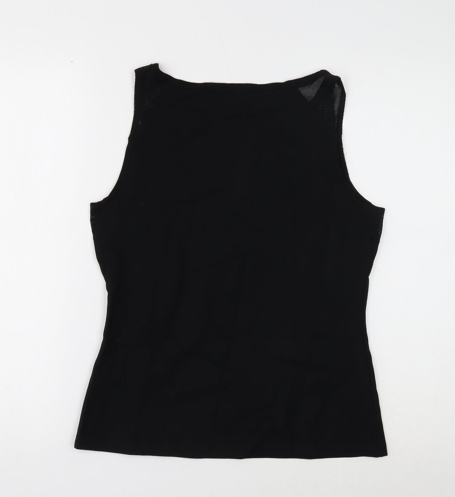 Karen Millen Womens Black Viscose Basic Tank Size 14 Round Neck - Mesh Detail
