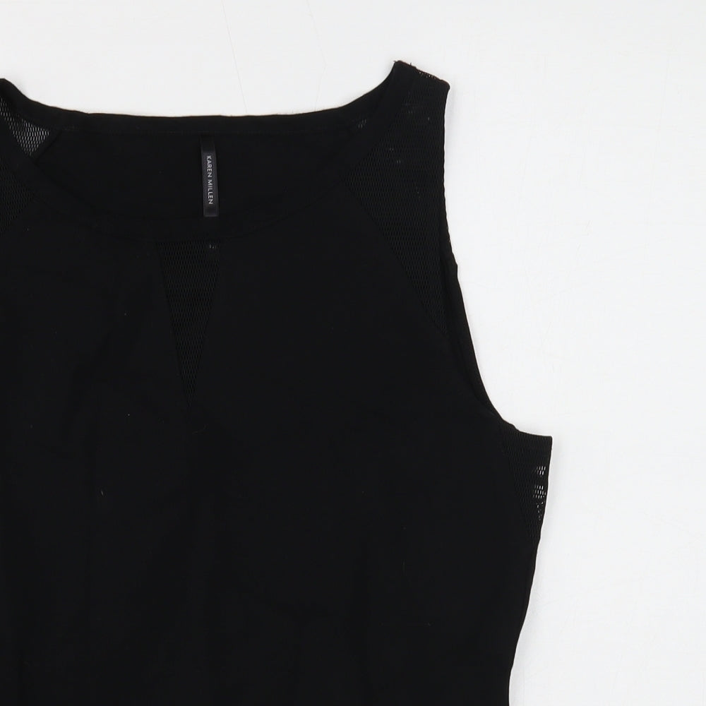 Karen Millen Womens Black Viscose Basic Tank Size 14 Round Neck - Mesh Detail