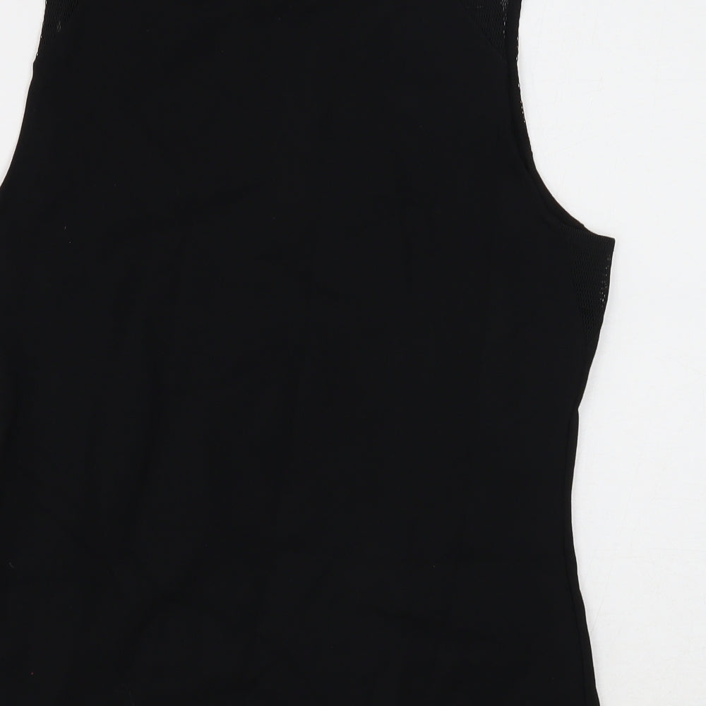 Karen Millen Womens Black Viscose Basic Tank Size 14 Round Neck - Mesh Detail