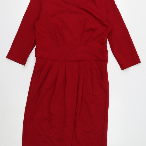 Fleana Womens Red Viscose Pencil Dress Size M Boat Neck Zip