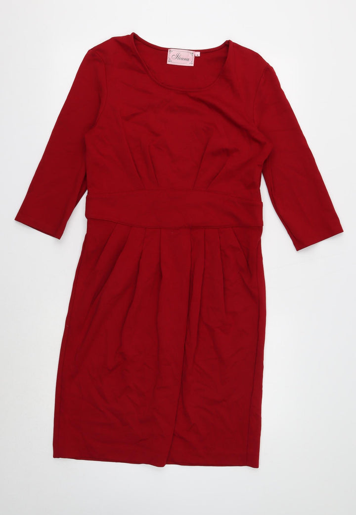 Fleana Womens Red Viscose Pencil Dress Size M Boat Neck Zip