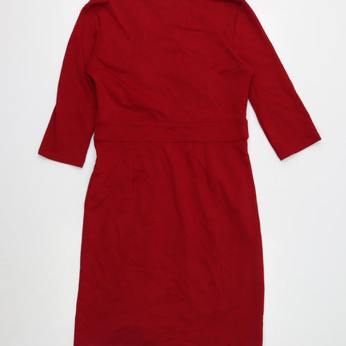 Fleana Womens Red Viscose Pencil Dress Size M Boat Neck Zip