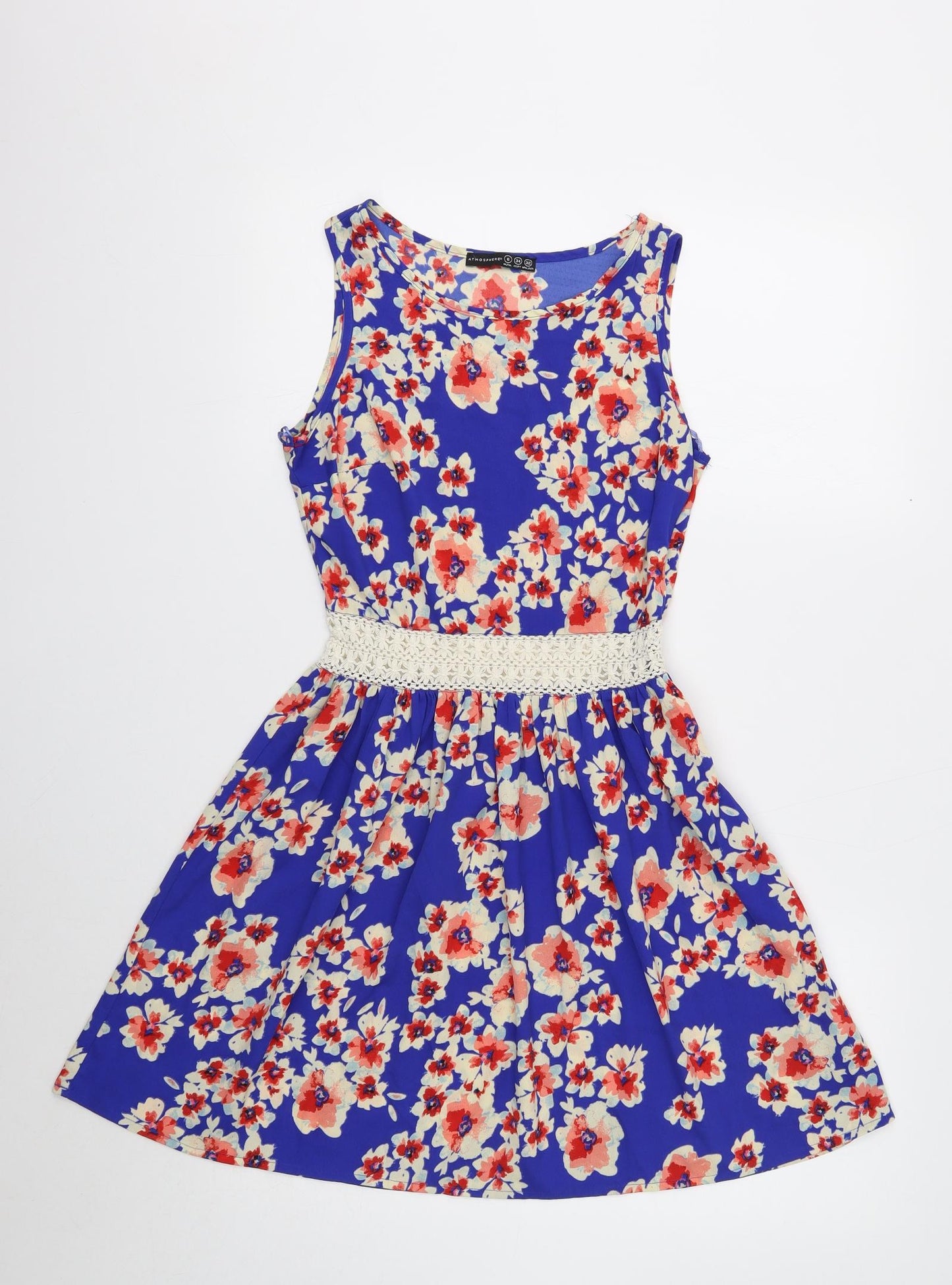 Atmosphere Womens Blue Floral Polyester Skater Dress Size 6 Boat Neck Pullover