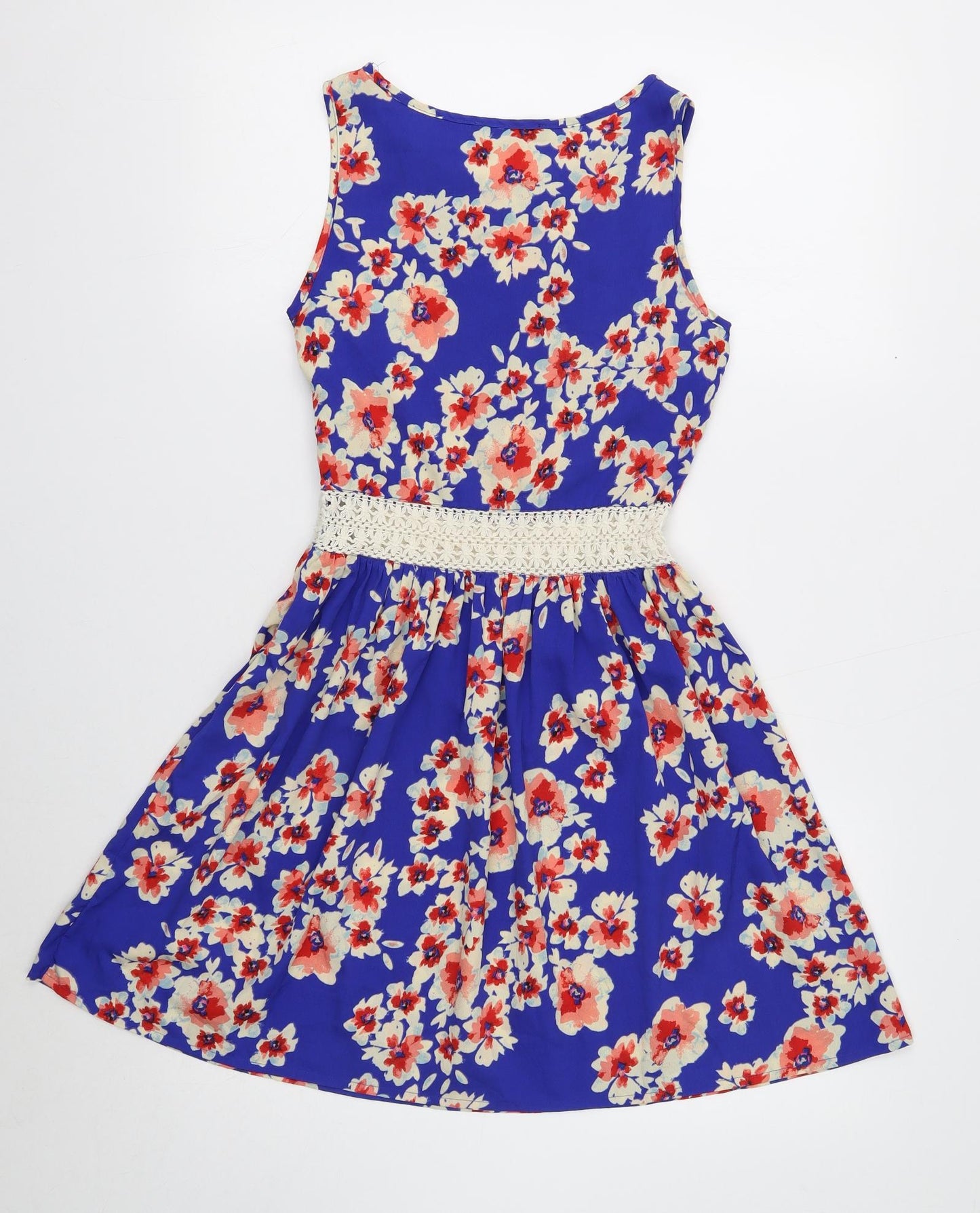 Atmosphere Womens Blue Floral Polyester Skater Dress Size 6 Boat Neck Pullover