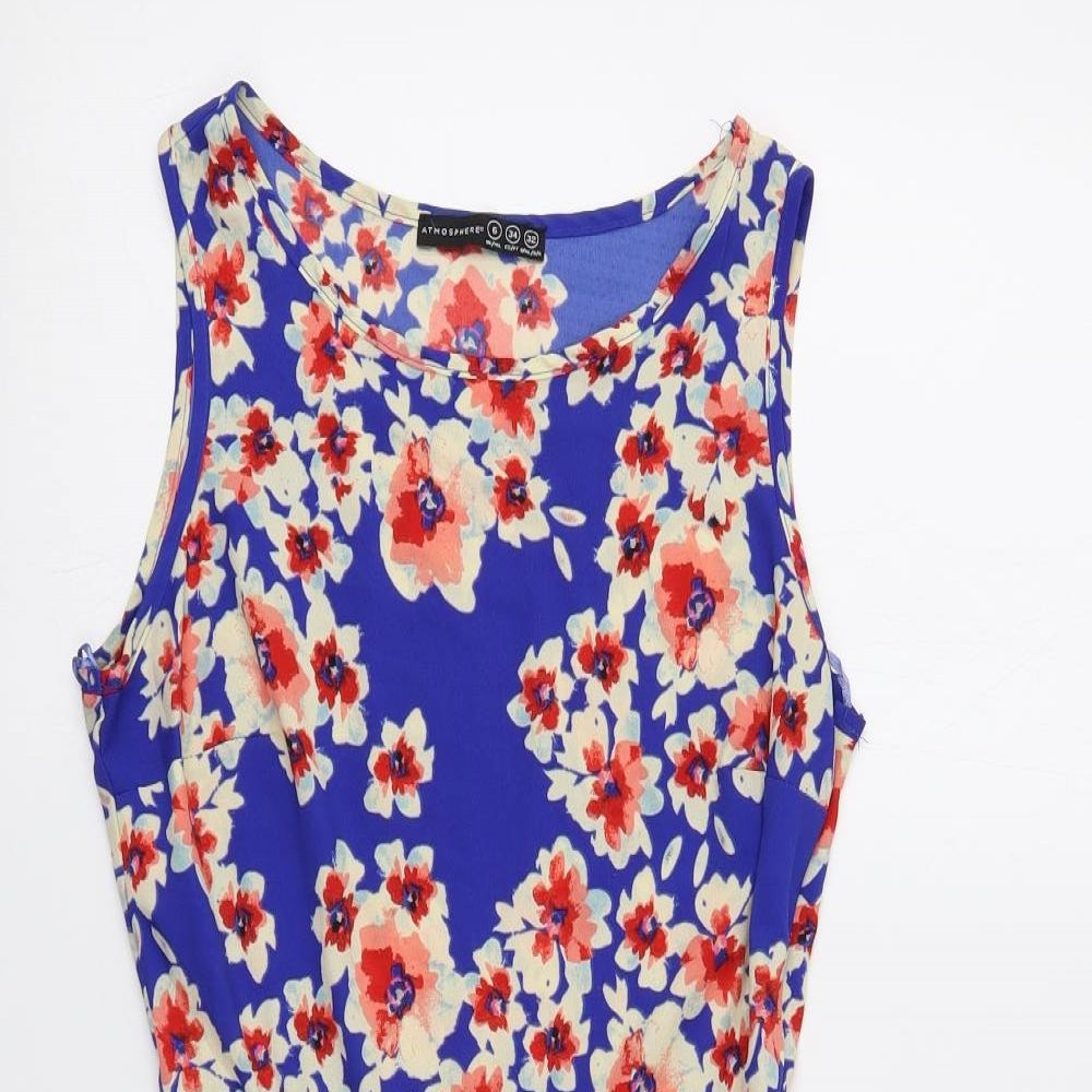 Atmosphere Womens Blue Floral Polyester Skater Dress Size 6 Boat Neck Pullover