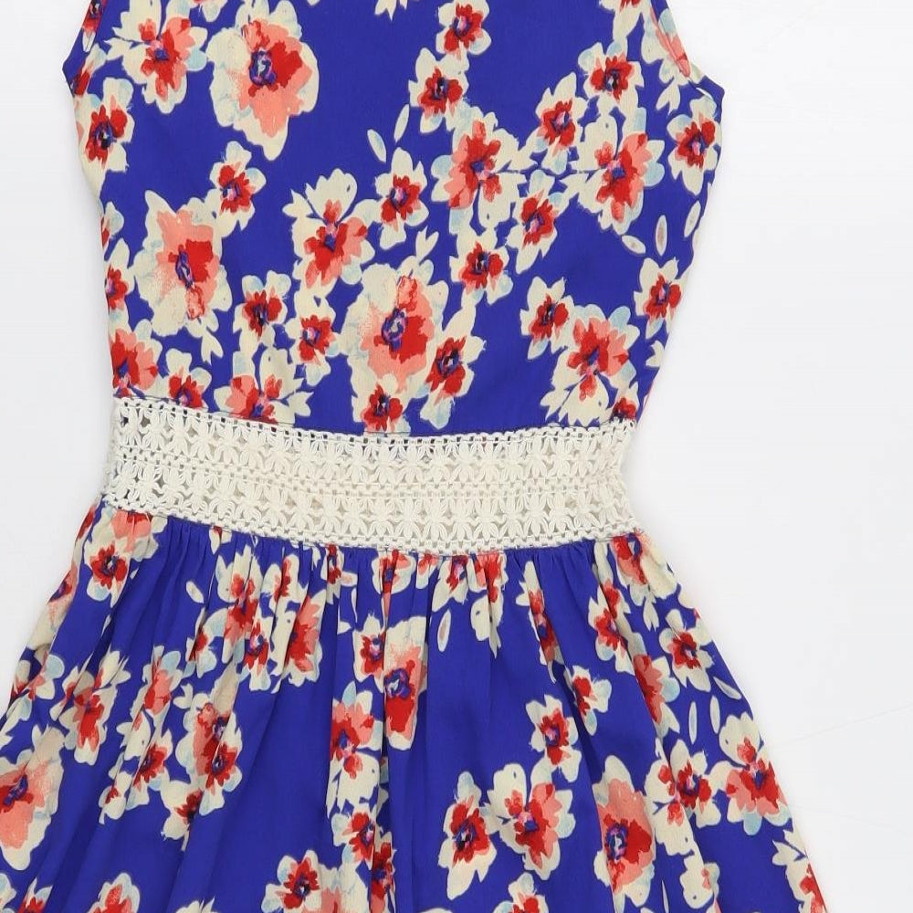 Atmosphere Womens Blue Floral Polyester Skater Dress Size 6 Boat Neck Pullover