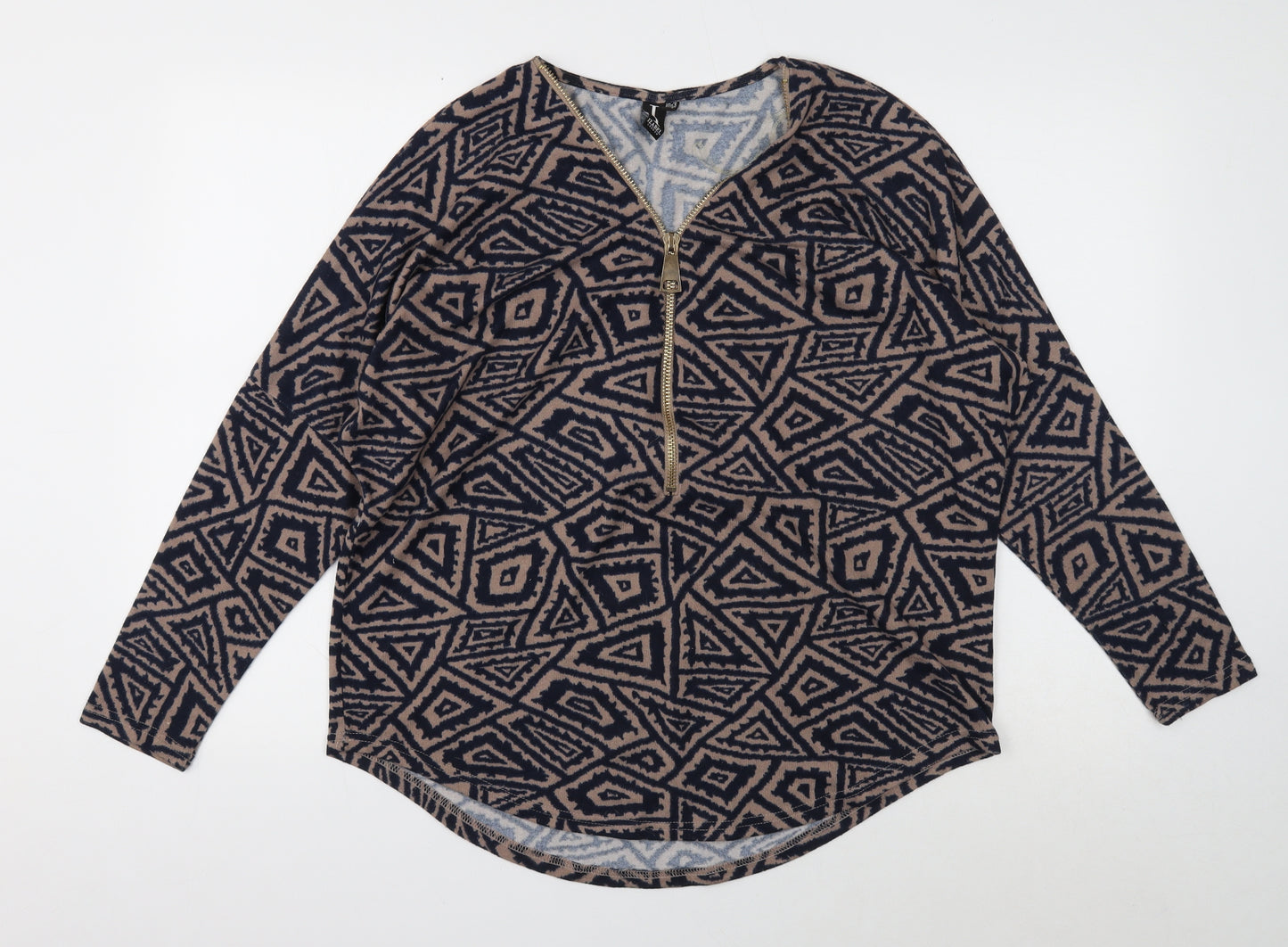 Izabel London Womens Multicoloured V-Neck Geometric Polyester Pullover Jumper Size L