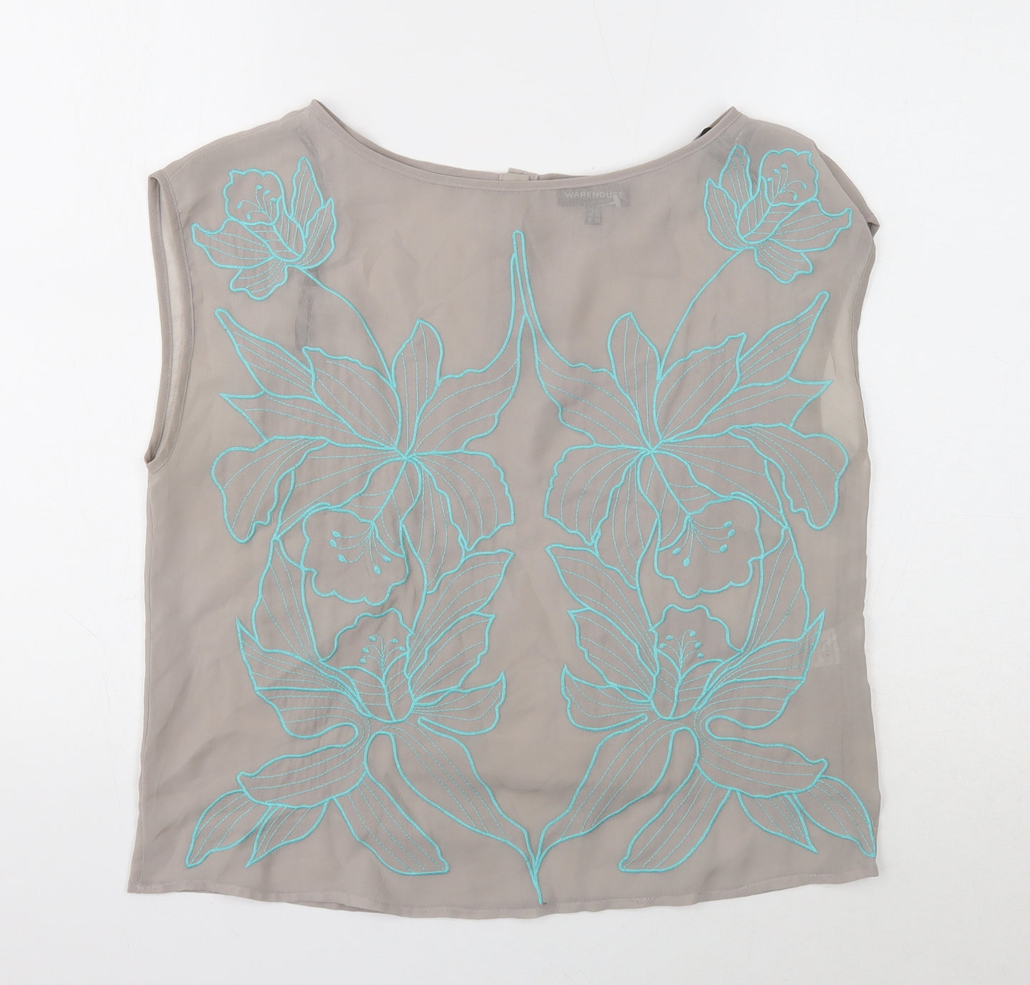 Warehouse Womens Grey Polyester Basic Tank Size 12 Round Neck