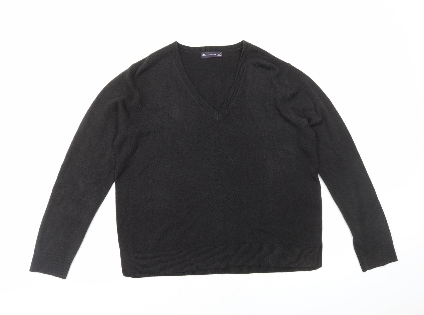 Marks and Spencer Womens Black V-Neck Acrylic Pullover Jumper Size 18