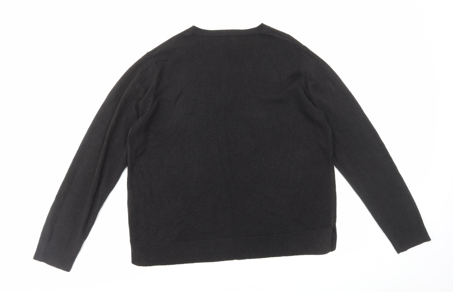 Marks and Spencer Womens Black V-Neck Acrylic Pullover Jumper Size 18