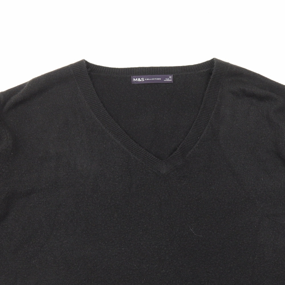 Marks and Spencer Womens Black V-Neck Acrylic Pullover Jumper Size 18
