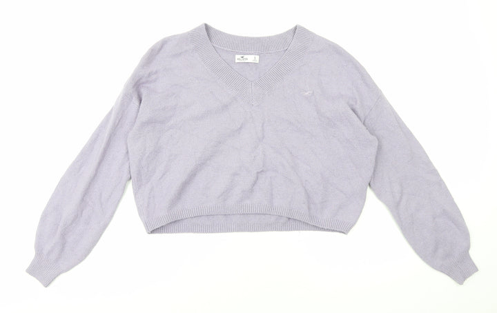 Hollister Womens Purple Square Neck Cotton Pullover Jumper Size S