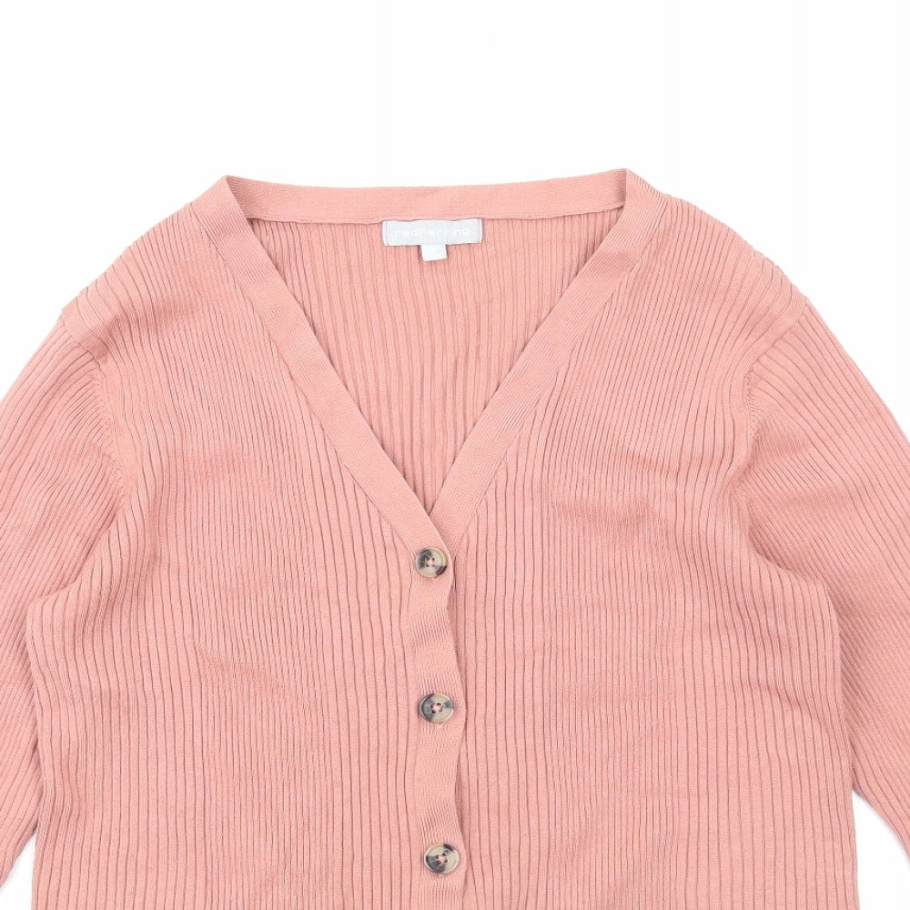 Red Herring Womens Pink V-Neck Viscose Cardigan Jumper Size 16