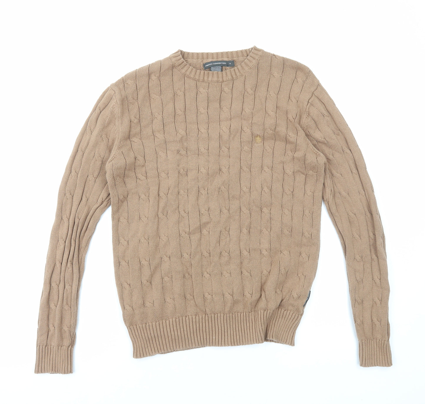 French Connection Womens Brown Round Neck Cotton Pullover Jumper Size S