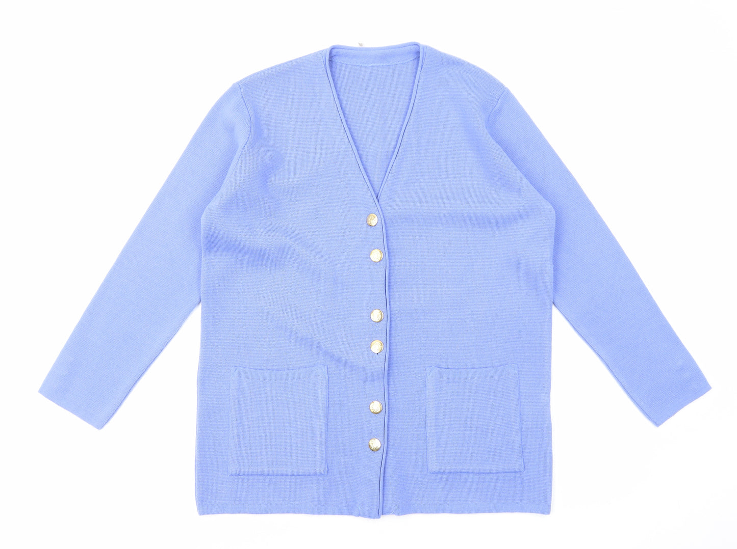 Preworn Womens Blue V-Neck Acrylic Cardigan Jumper Size M