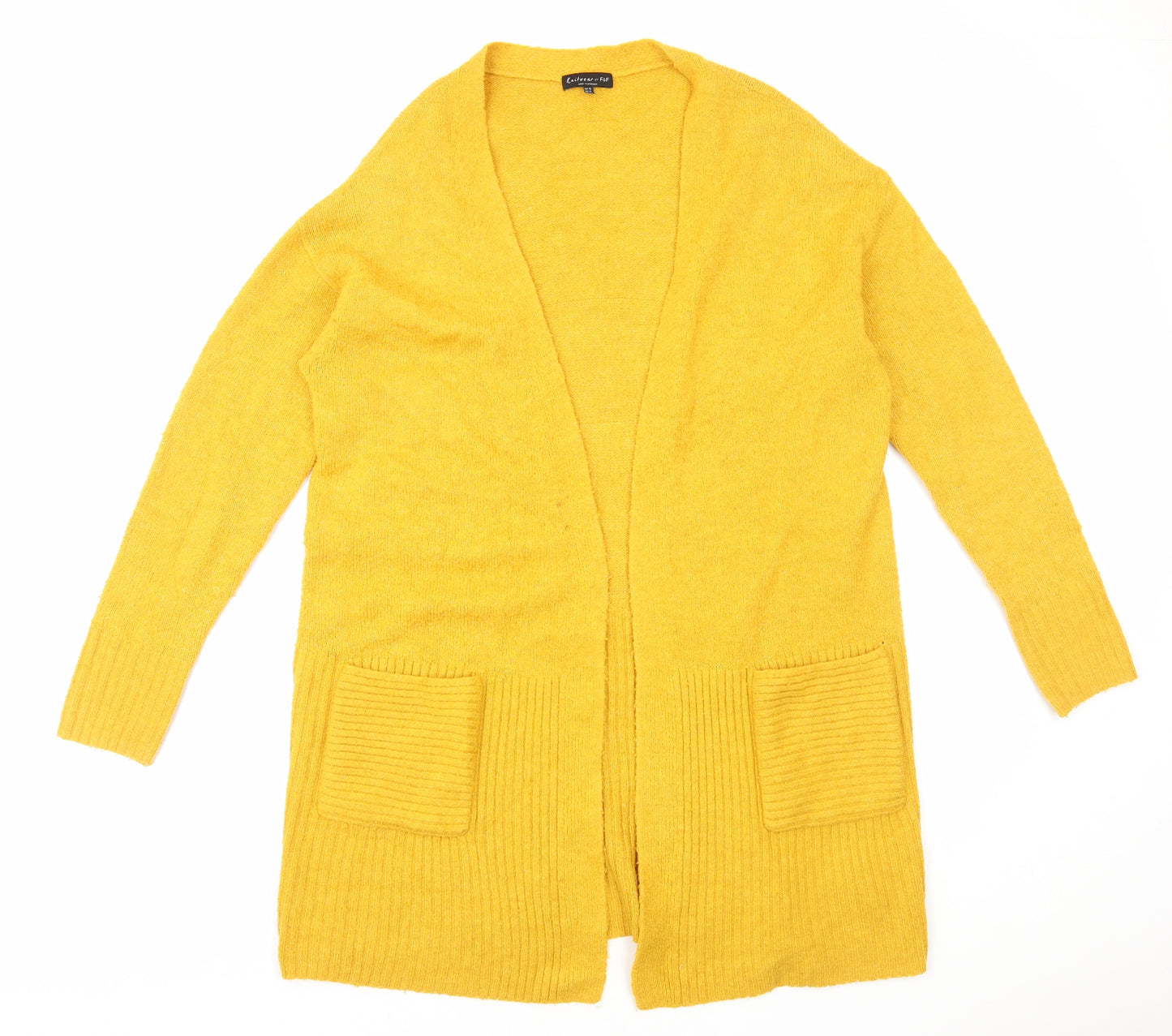 F&F Womens Yellow V-Neck Acrylic Cardigan Jumper Size 16