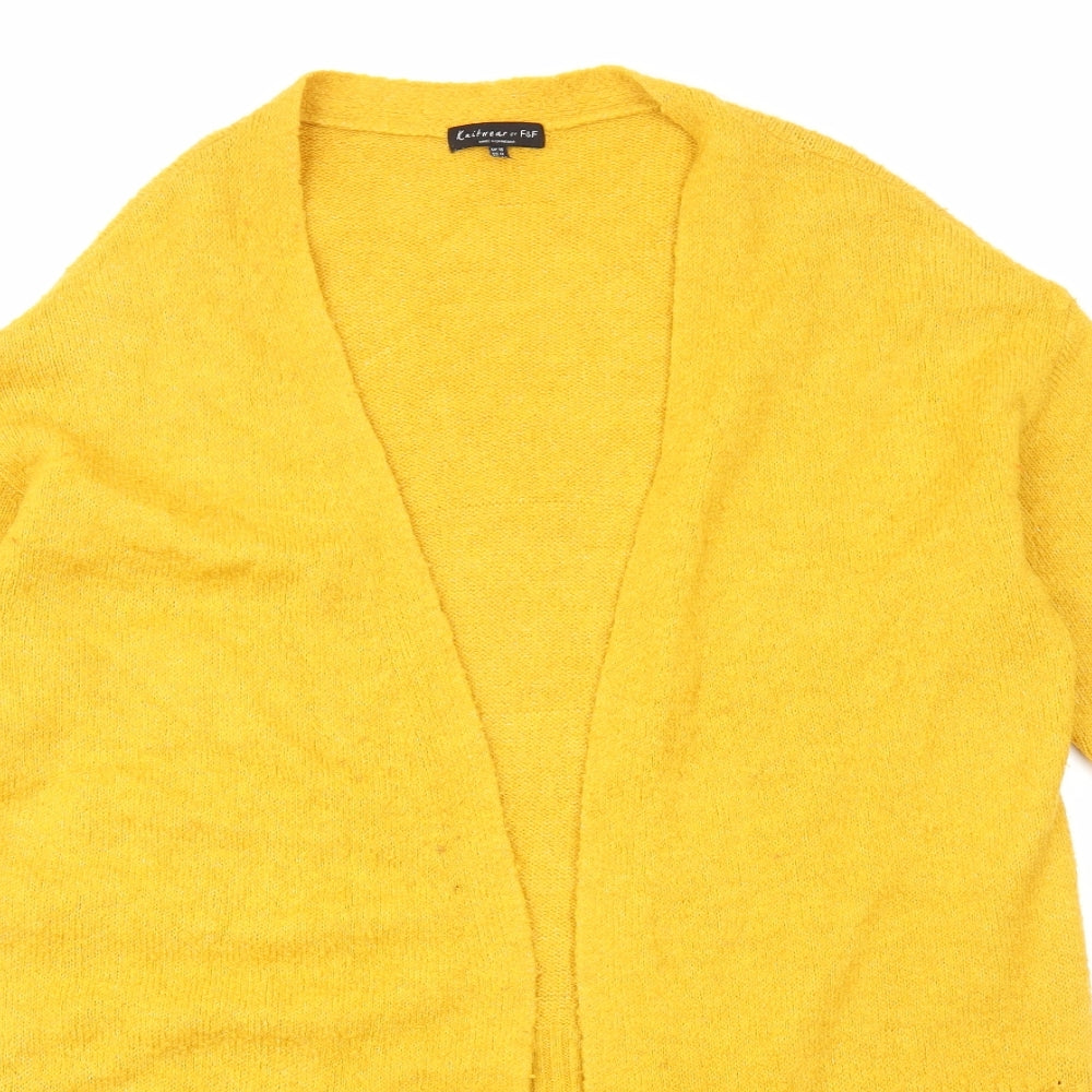 F&F Womens Yellow V-Neck Acrylic Cardigan Jumper Size 16