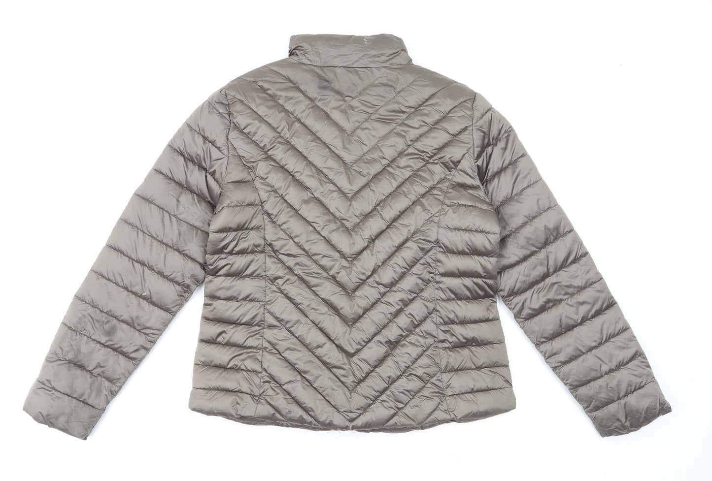 M&Co Womens Brown Quilted Coat Size 14 Zip