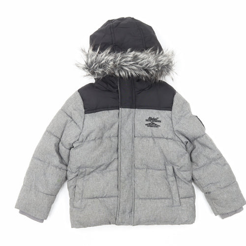 Primark Boys Grey Colourblock Parka Coat Size 4-5 Years Zip