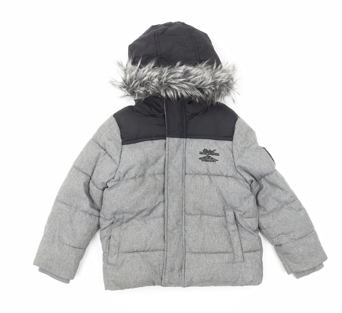 Primark Boys Grey Colourblock Parka Coat Size 4-5 Years Zip