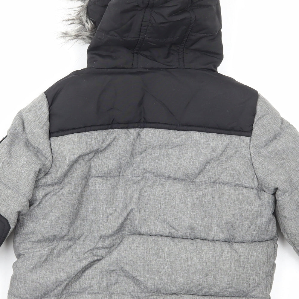 Primark Boys Grey Colourblock Parka Coat Size 4-5 Years Zip