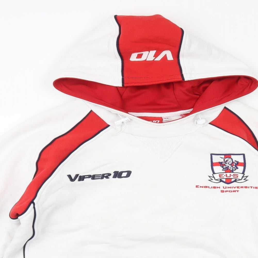 Viper 10 Womens White Cotton Pullover Hoodie Size 12 Pullover - English Universities Sport